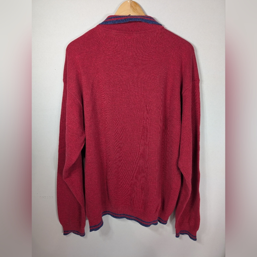 ​Vintage Beverly Hills Polo Club 1/4 Zip Sweater Men's XL Red Knit Pullover - Picture 3 of 8